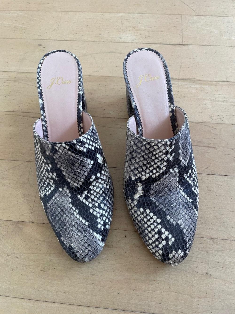 J.Crew Black & White Snakeskin Print Heeled Mules / Slides size 7